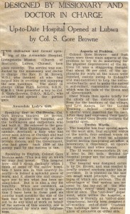 News cutting about opening of Lubwa hospital